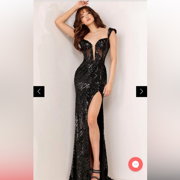 Aleta couture shimmering sheer slit evening gown - Picture 1 of 3